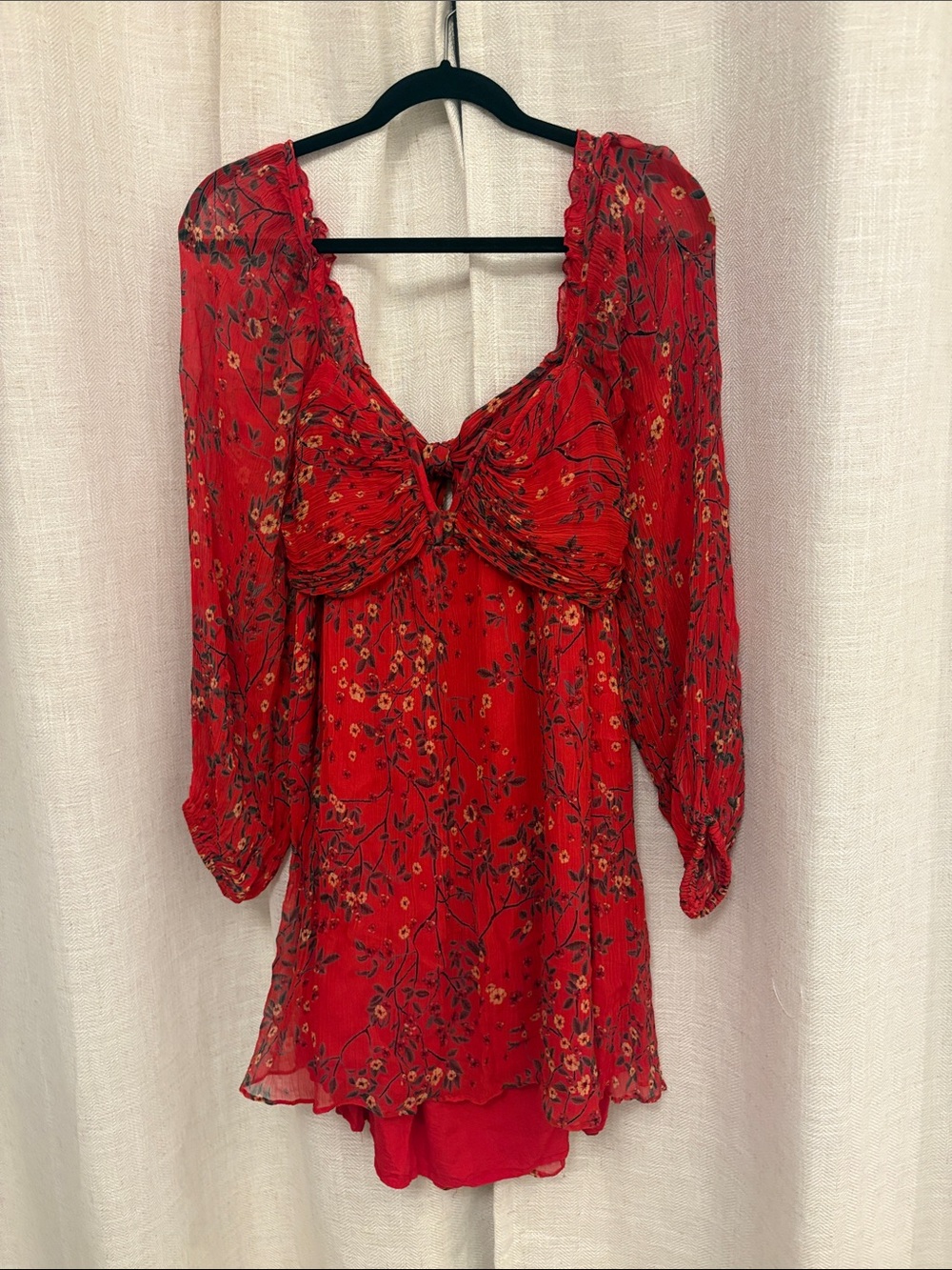 Anthropology Red Floral Tie-back Dress